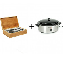 Подогреватель для базальтовых камней 6QR+Набор массажных камней из базальта в коробке из бамбука (36 шт.)