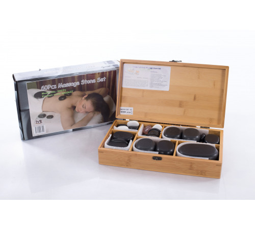 Нагреватель для камней HSH18+Набор массажных камней из базальта в коробке из бамбука (60шт.) H60TC